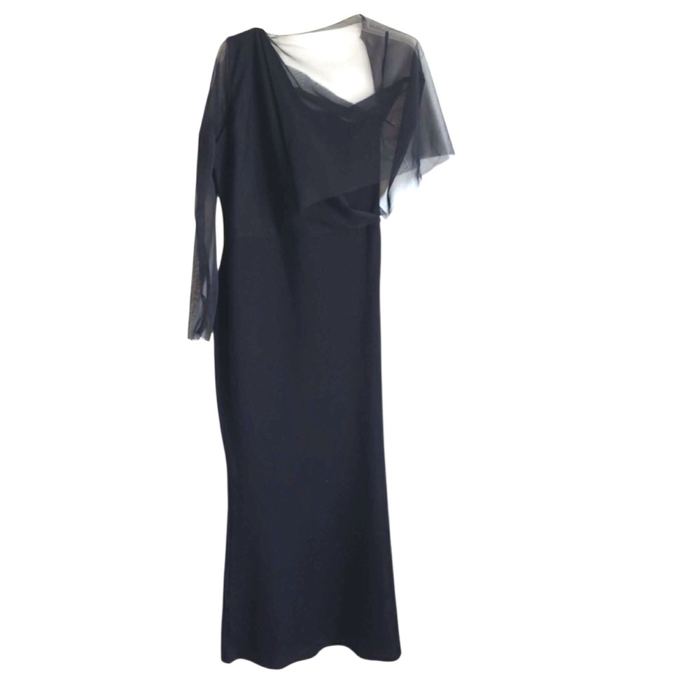 Marcella Valeria European Ponte One Shoulder Gown Black Illusion Sleeve Large - Picture 4 of 8